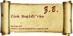 Zink Boglárka névjegykártya
